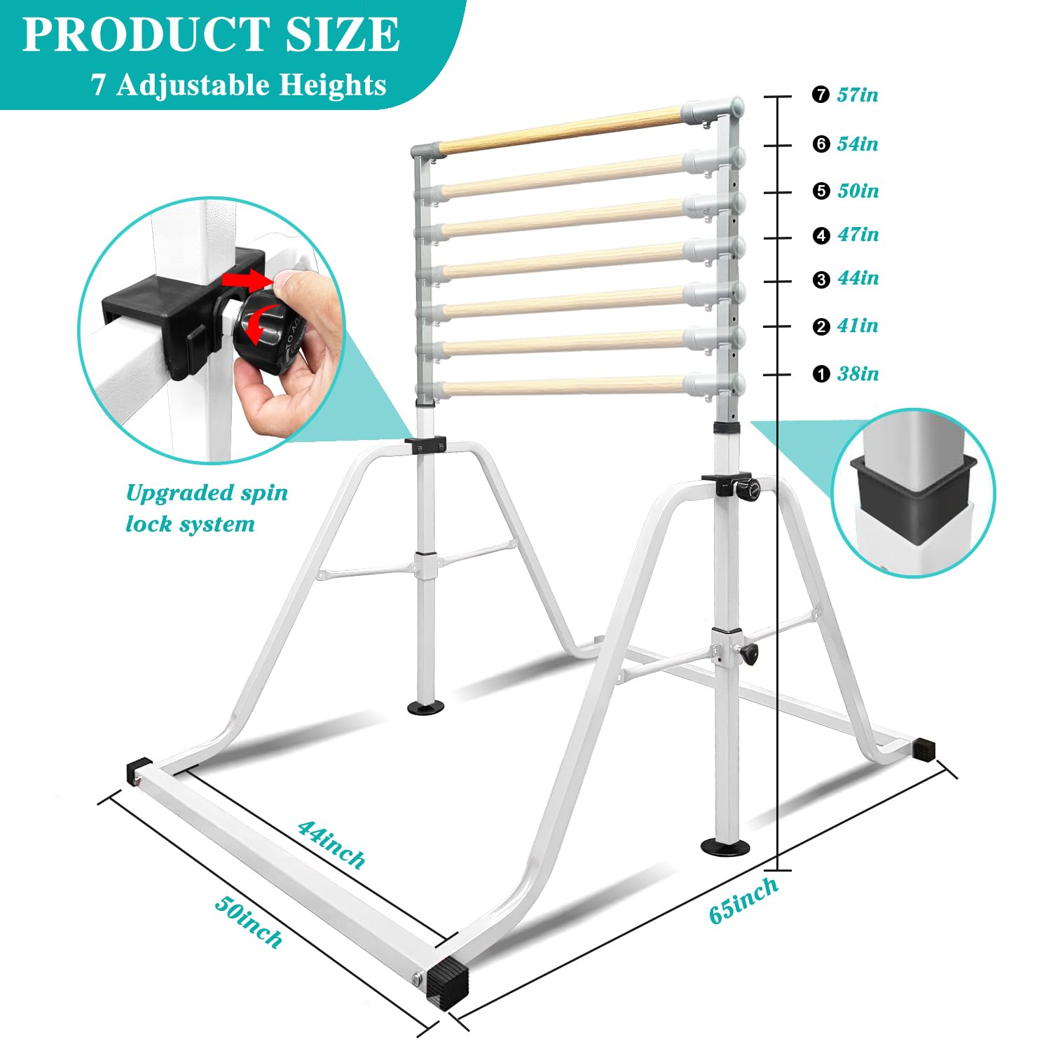 Foldable & Moveable Gymnastics Horizontal Bar with Rings,3’to 5’Adjustable Height Expandable Junior Kip Bar for Home,Indoor Gym Equipment for Kids