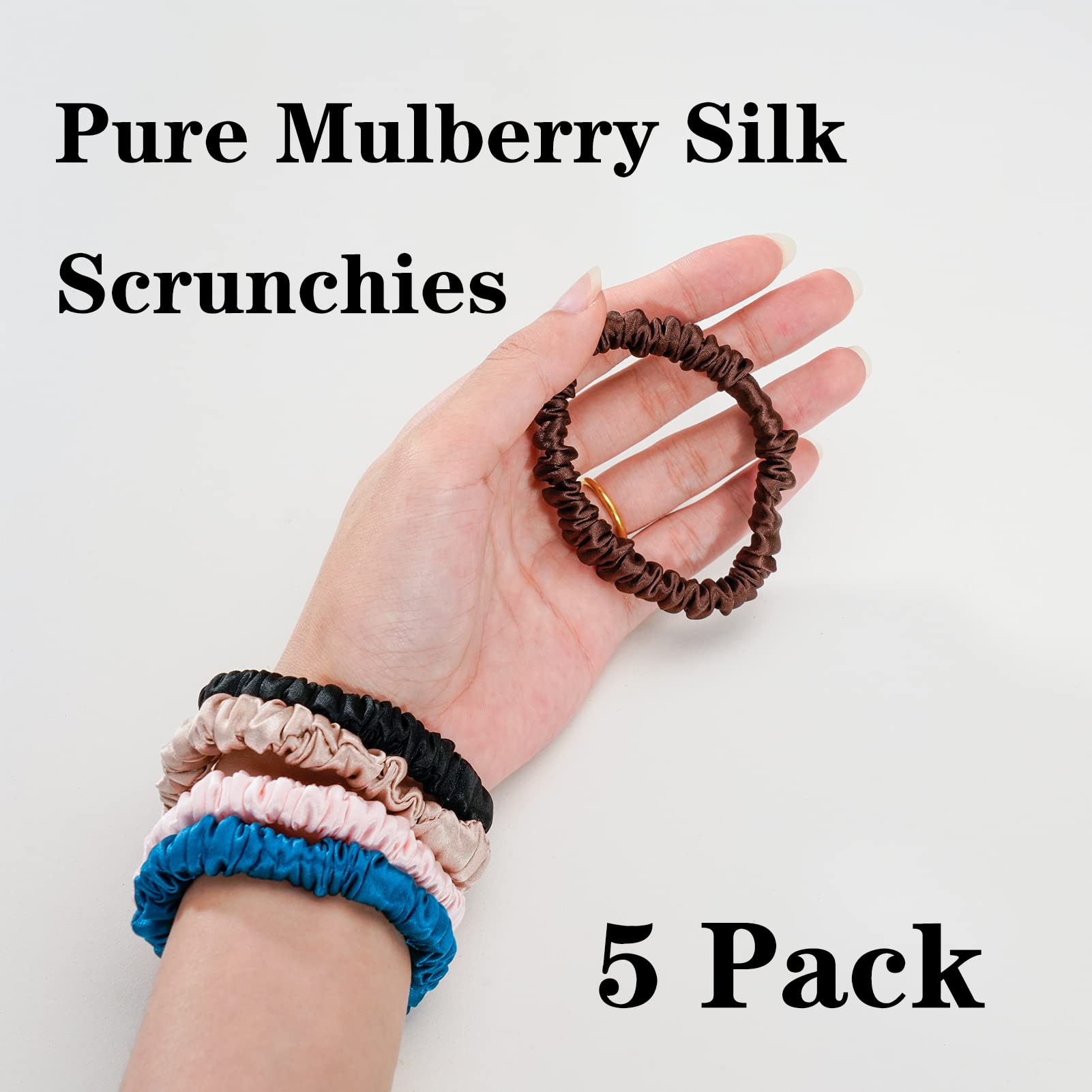 Silk Scrunchies for Hair 100% Mulberry Silk Hair Ties（Silver gray, Dark gray, Pink）