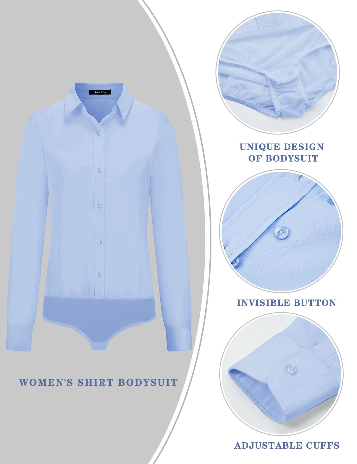 Tapata Womens Bodysuit Blouse Button Down One-Piece Long Sleeve Solid Office Work Shirt Casual Tops
