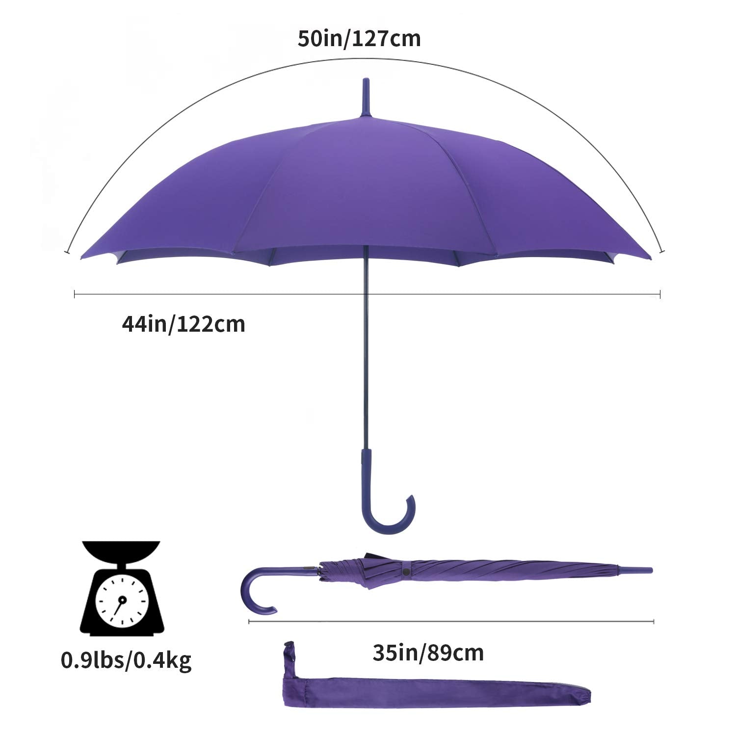RUMBRELLA UV Stick Umbrella Auto Open UPF 50+ with J Hook Handle 51IN