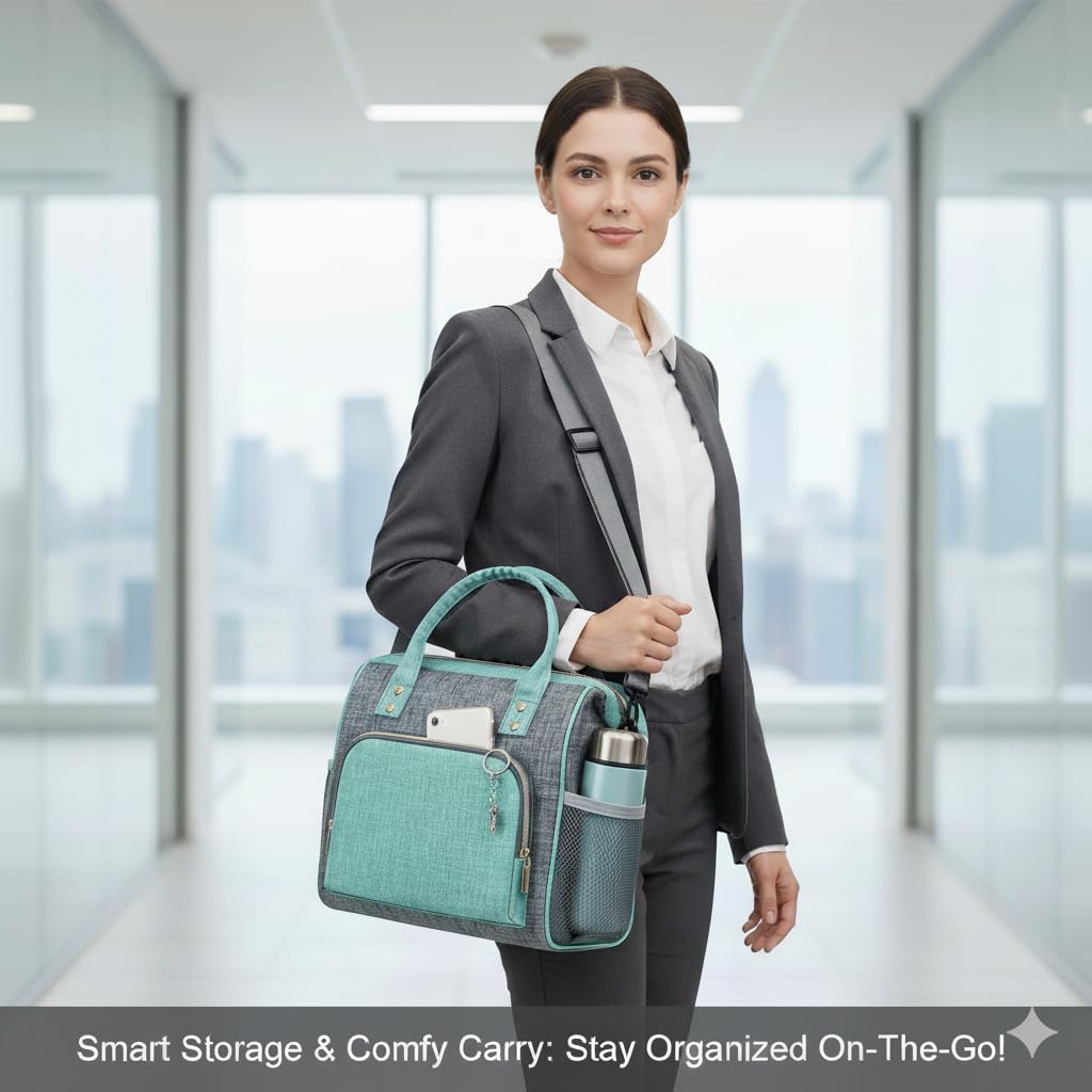 IDEATECH Insulated Lunch Box for Women & Men, Stylish Ladies Lunch Bag for Work, Leak Proof Portable Cooler Bag for Picnic, Black Lunch Tote Bags with Adjustable Shoulder Strap, Gifts for Mom (Black)