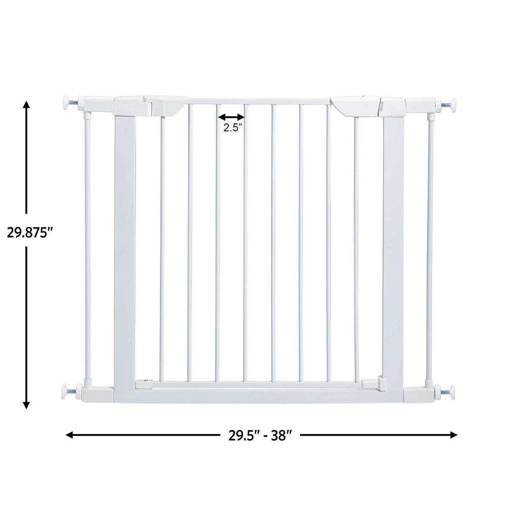 Midwest 29" Walk-Thru Dog Gate, Wooden Door | Steel Frame, Pressure Mounted, Expands 29.5"-38" Wide, Auto-Close Door, Latch Closure, Includes Two 3" Extensions