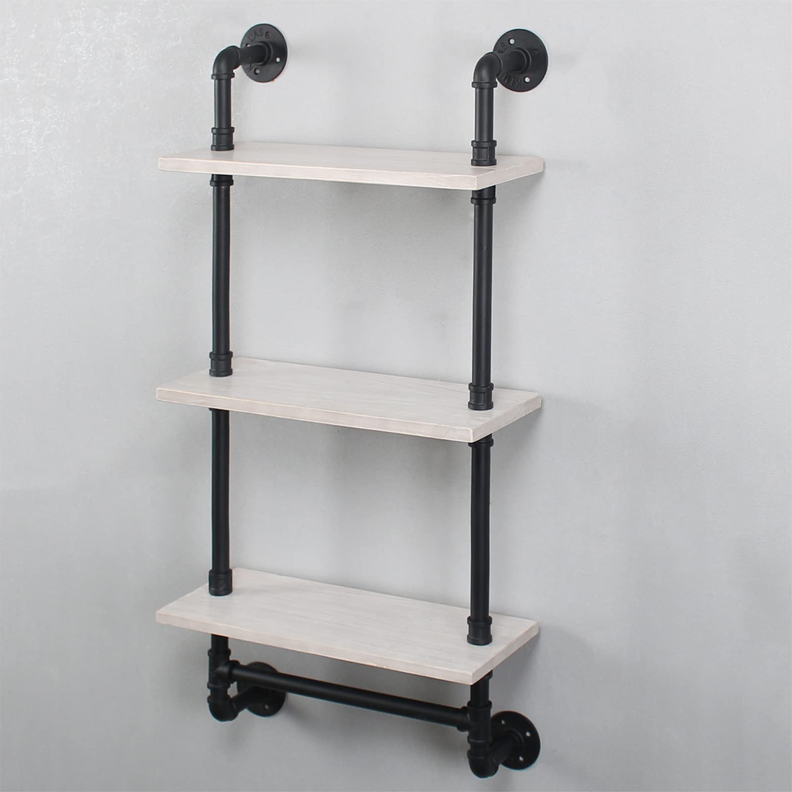 MBQQ Industrial Pipe Shelf Bathroom Shelves Wall Mounted,19.6in Rustic Wood Shelf with Towel Bar,1 Tier Farmhouse Towel Rack,Pipe Shelving Floating Shelves Towel Holder,Black & White