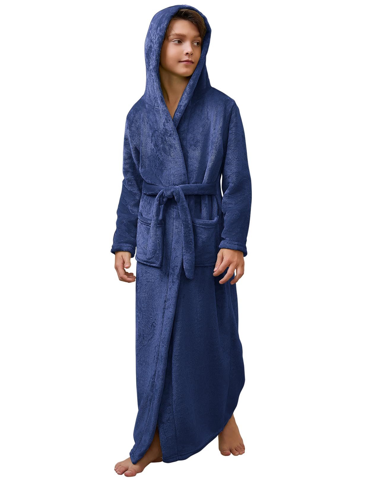 Jxstar Girls Bathrobes Kids Long Hooded Robes Plush Full Length Coral Fleece Pajamas Sleepwear
