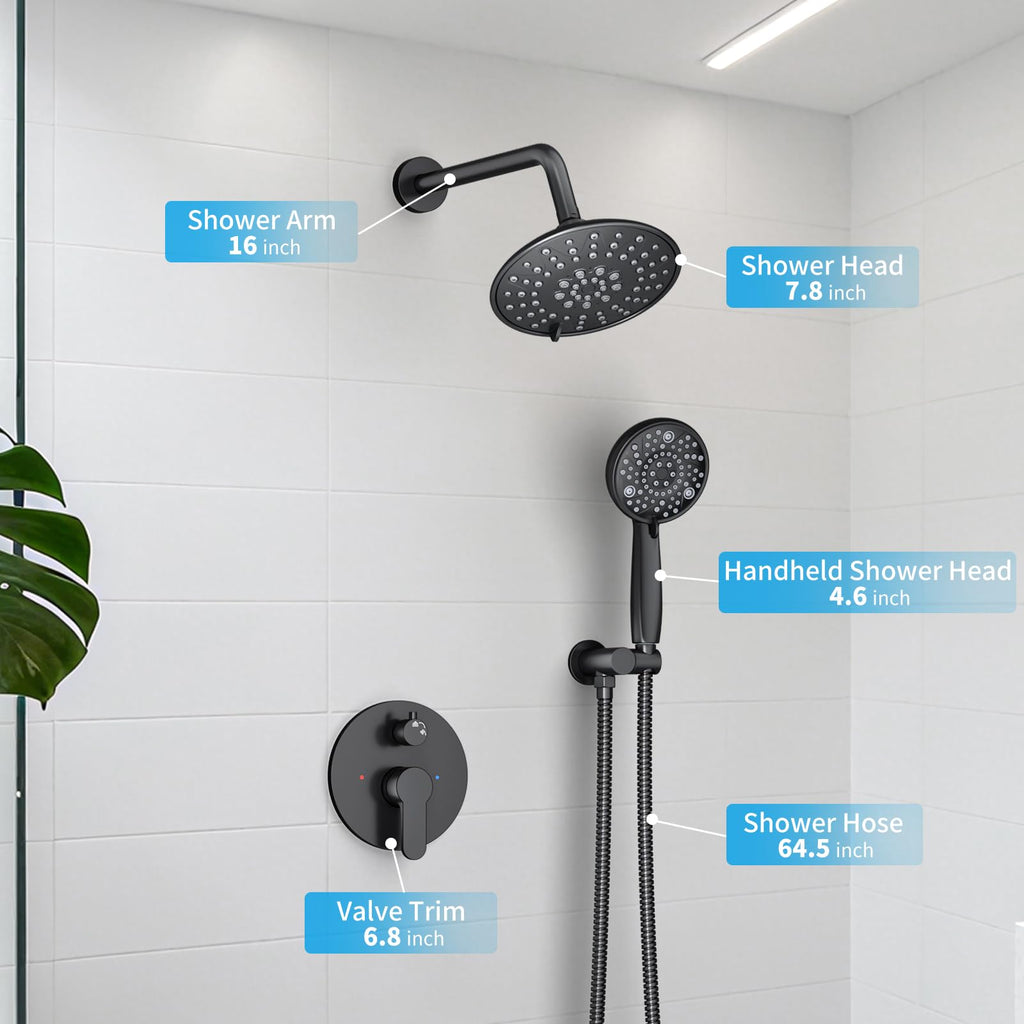 EMBATHER Shower Faucets Sets Complete, with 3 Setting High Pressure Shower Head Combo, Bathroom Wall Mounted Rainfall Shower System Fixtures with 8-Mode Handheld Spray, Brushed Nickel