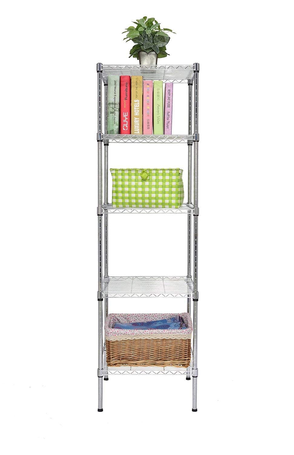 Finnhomy Heavy Duty 5 Tier Wire Shelving Unit, 18x18x59-inches 5 Shelves Storage Rack, Metal Shelving with Thicken Steel Tube, NSF Certified, Chrome