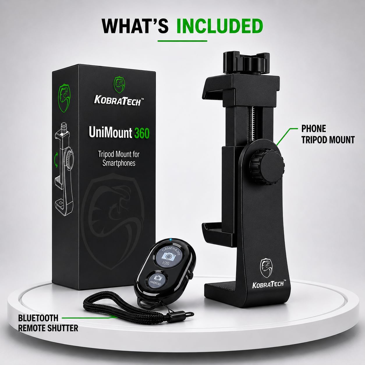 KobraTech Metal Phone Tripod Mount - UniMount 360 Pro Heavy Duty Phone Tripod Mount with Wireless Remote Shutter