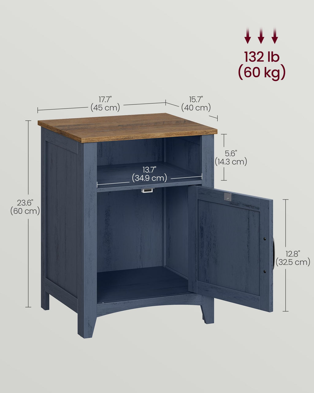 VASAGLE LIRY Collection - Farmhouse Nightstand with Barn Door, Bedside Table with Storage, Side End Table, Night Stand, Open Compartment, for Bedroom, Misty Gray ULET609G68