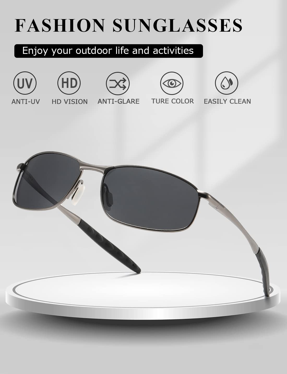 AEVOGUE Polarized Sunglasses For Men Rectangle Metal Frame Retro Sun Glasses AE0395