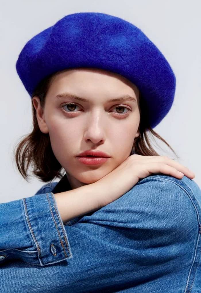 Women French Wool Beret Hats - Solid Color Classic Beanie Winter Cap
