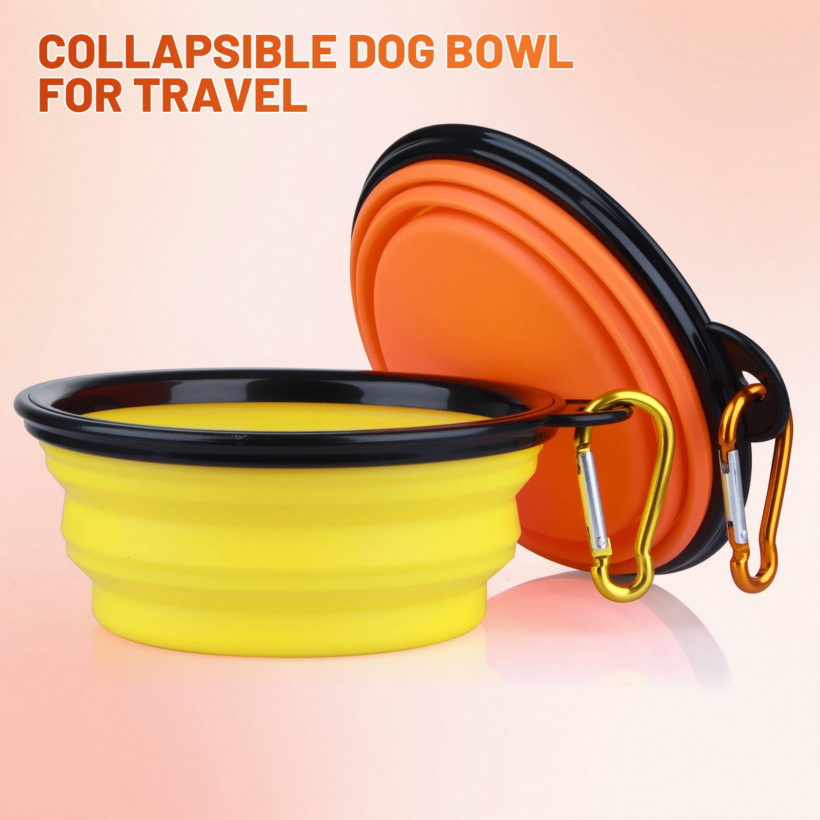 Dog Bowl Pet Collapsible Bowls, 2 Pack Collapsible Dog Water Bowls for Cats Dogs, Portable Pet Feeding Watering Dish for Walking Parking Traveling with 2 Carabiners (Small, Black & Pink)