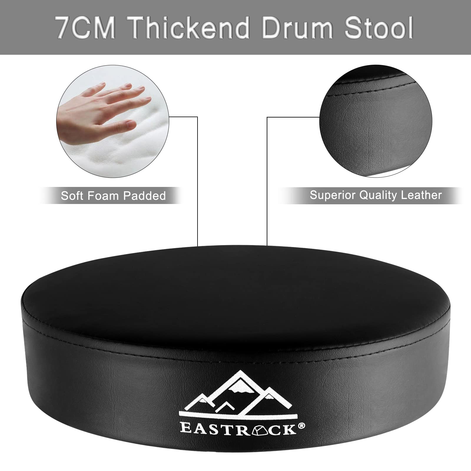 EASTROCK Drum Throne,Padded Drum Seat Drumming Stools with Anti-Slip Feet for Adults and Kids Drummers (Black)