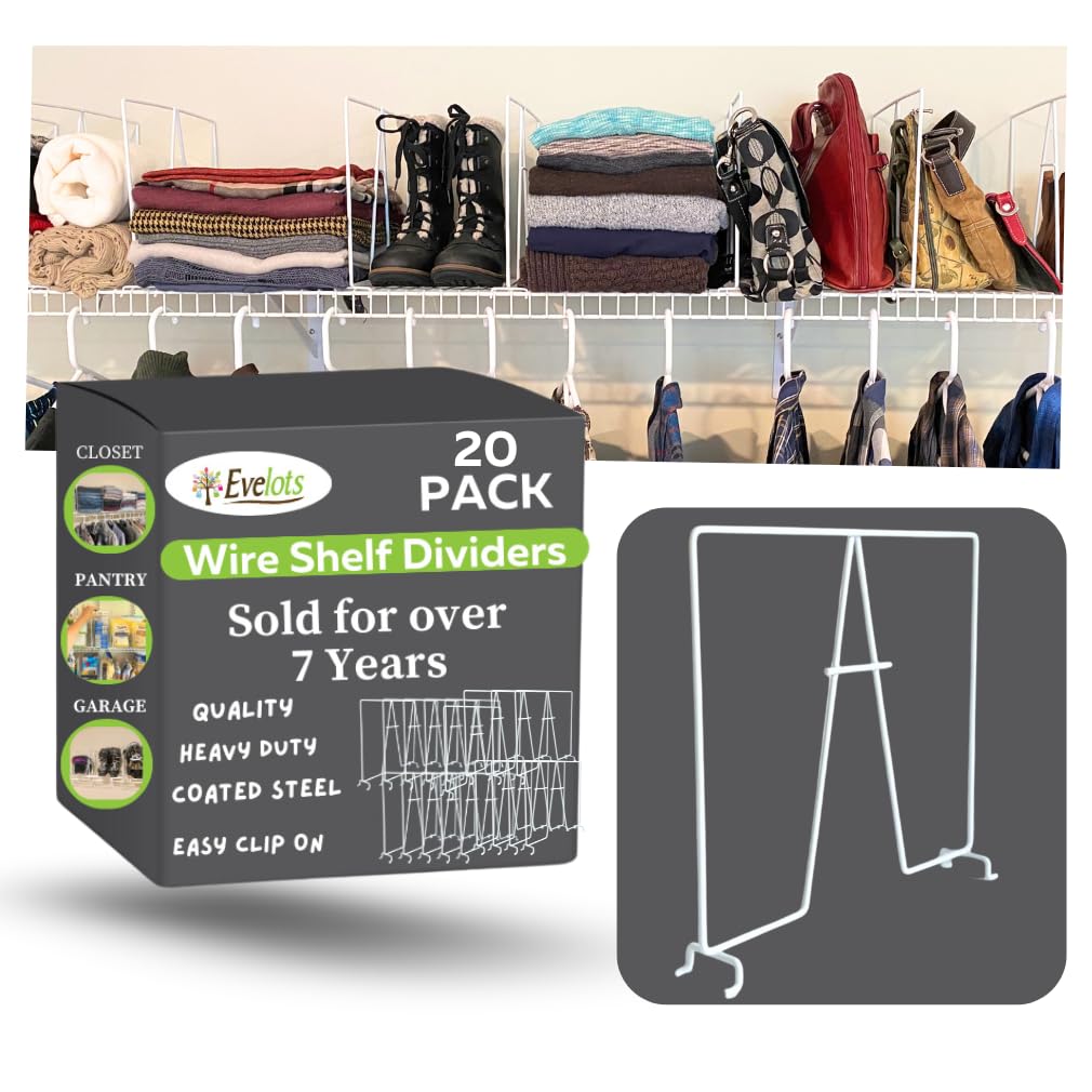 Evelots Wire Shelf Dividers - Extra Closet Organization and Storage for Home or Office -4 Pack- New Removable Hooks - Tall Shelf Separators - Easy to Clip -No Tool- Sturdy Coated Steel - 12 Inch Tall