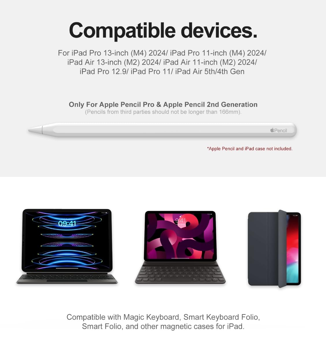 Dracool for Apple Pencil Pro/Apple Pencil 2nd Generation Pencil Holder Compatible with Magic Keyboard, Smart Folio, and Other Magnetic Cases for iPad Pencil Case 6.53 inch - Black