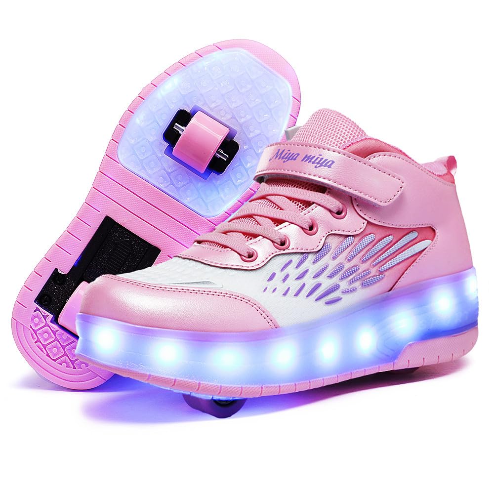 Roller Shoes Girls Sneakers USB Rechargeable 2 Wheels Shoes Roller Skates for Beginner Trainers 16 Modes LED Light Up Flashing Sneaker for Unisex Kids Skate Boys Stylish Footwear Gifts