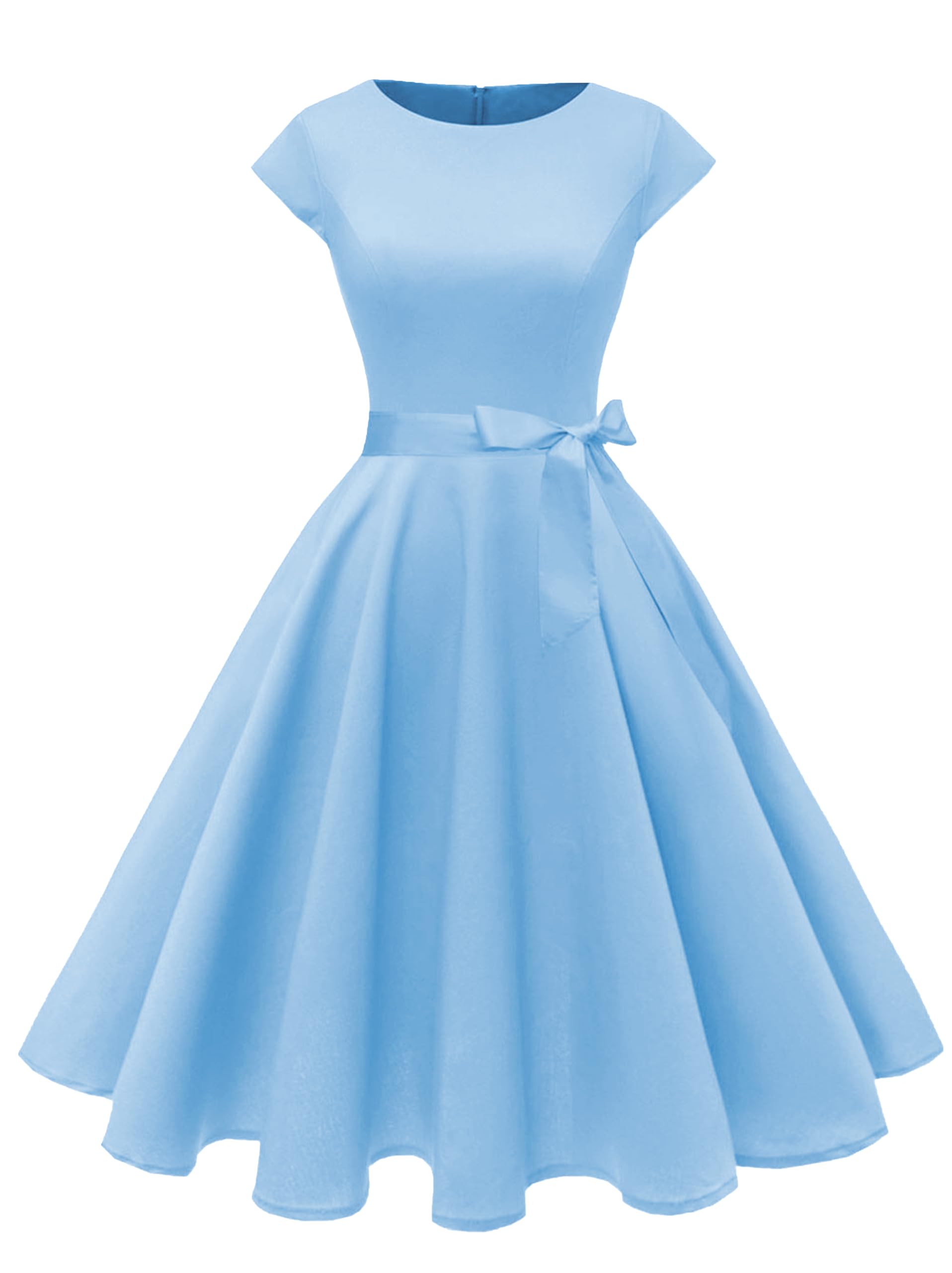 PUKAVT Women's 1950 Boatneck Cap Sleeve Vintage Swing Cocktail Party Dress with Pockets