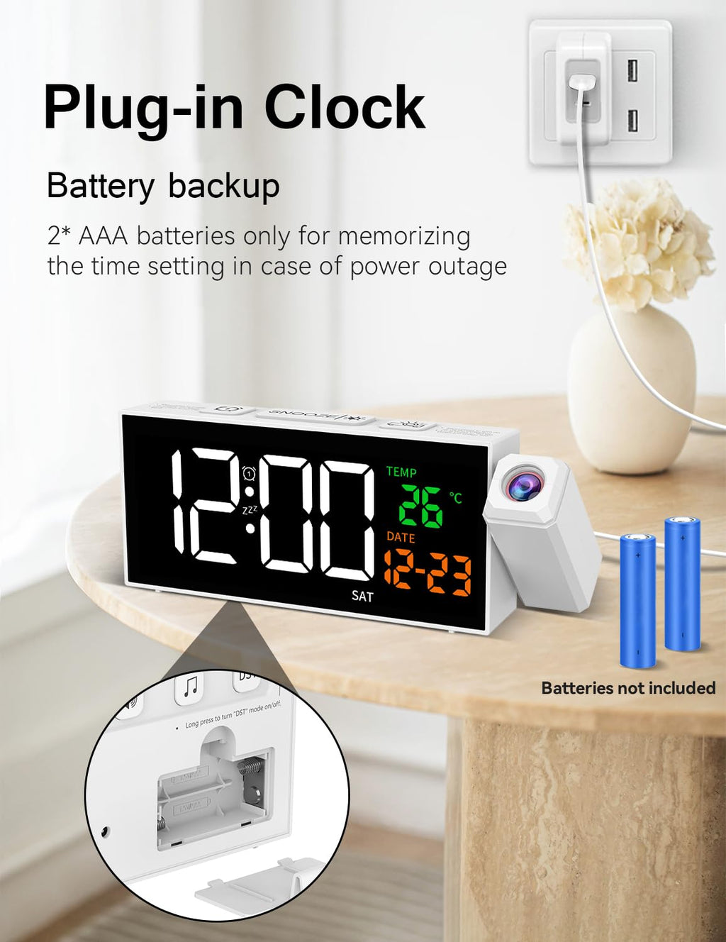 Netzu Projection Clock for Bedroom Ceiling, Alarm Clocks with 180° Rotatable Projector, Date Temperature and Weekday, Manual DST, 5 Brightness, 10 Ringtones, 4 Volumes and Snooze (Black)