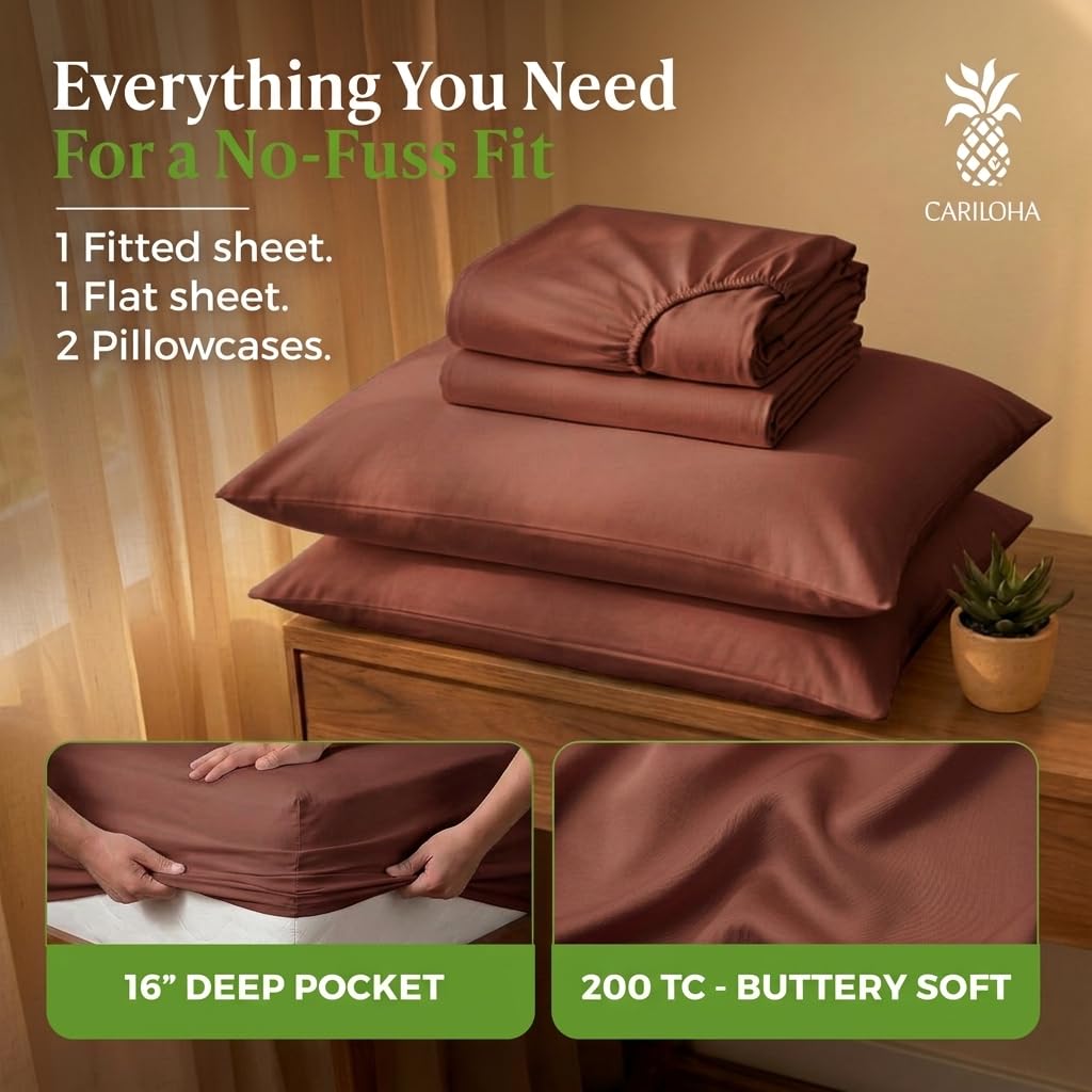Cariloha Aloha Soft 100% Organic Bamboo Viscose Sheets – 4-Piece Queen Sheet Set – 16 in Deep Pockets – Buttery Soft, Hypoallergenic, Cooling Sheets – Oeko-TEX Standard 100 – Cape Blue