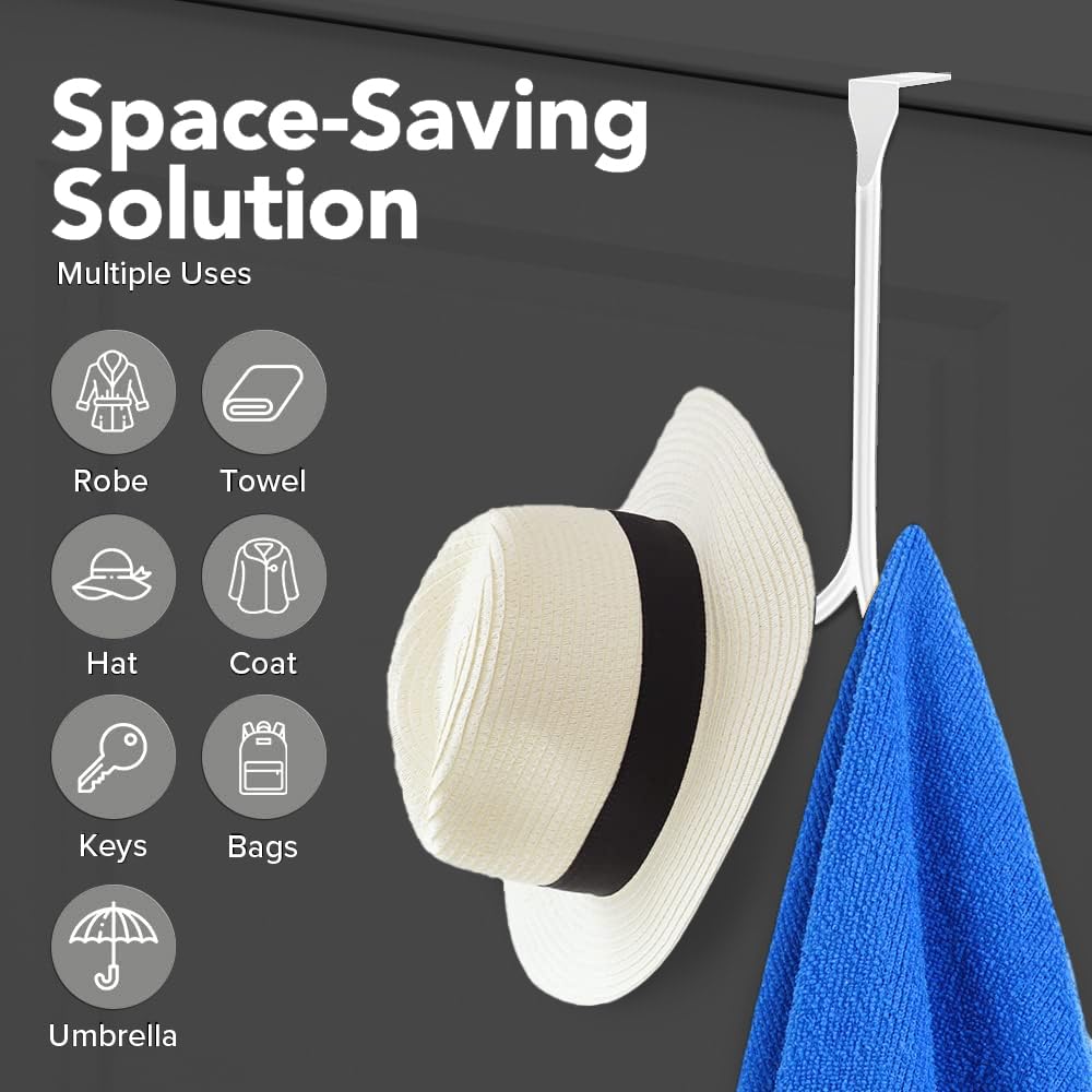 2-Pack Over The Door Hooks - with 2 Hang Heads & Snug Fit Pads Heavy Duty Hook for Hanging Coats, Towels, Caps & Robes - Elegant Matt Finish - No Drill Hanger Organizer - Black