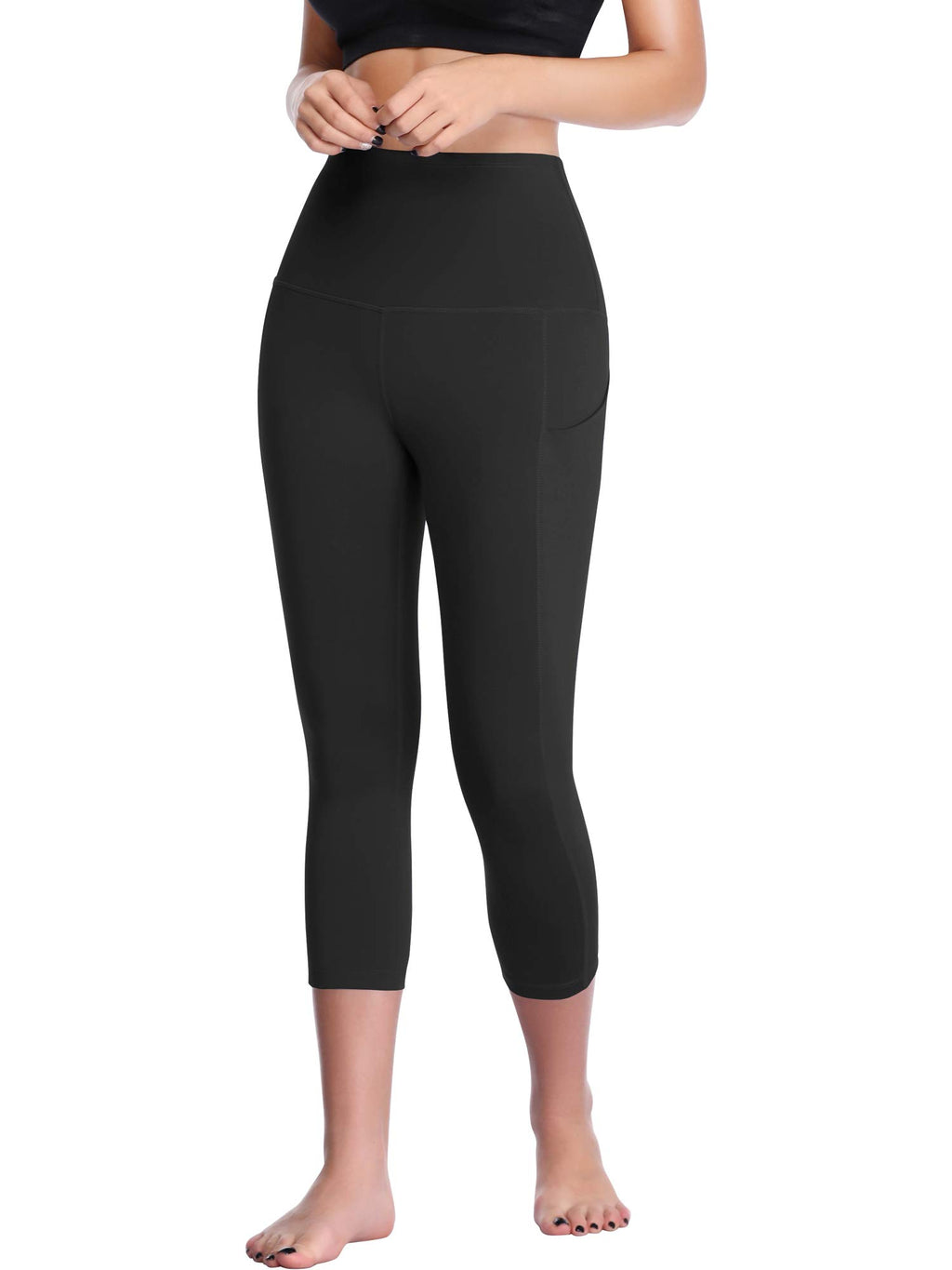 CADMUS Womens High Waist Workout Legging Capris for Yoga w Side Pockets