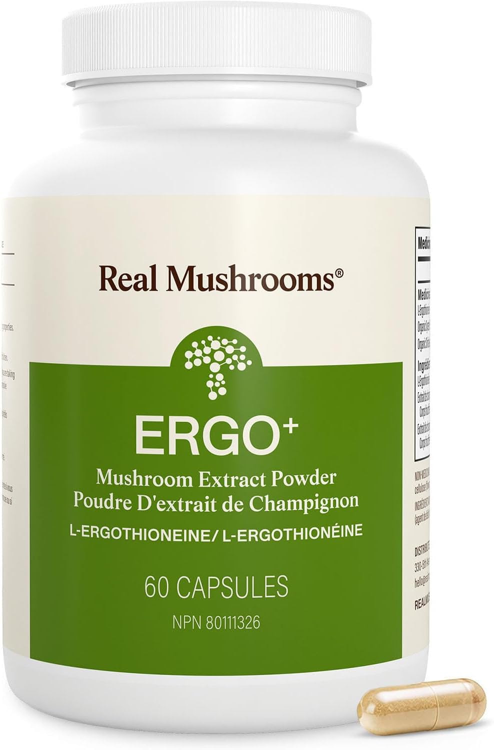 Real Mushrooms Ergothioneine Supplement – Golden Oyster Mushroom with Beta-Glucans – L-Ergothienine Extract Poweder – Organic, Vegan, Non-GMO, No Fillers – 60 Capsules Mushroom Supplement for Humans