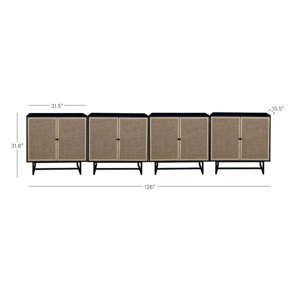 Nathan James Kova Rattan Wood Accent Sideboard Storage Cabinet with Matte Metal Frame, Adjustable Interior Shelves and Cane Doors, for Hallway, Entryway or Living Room, Black Oak/Cane