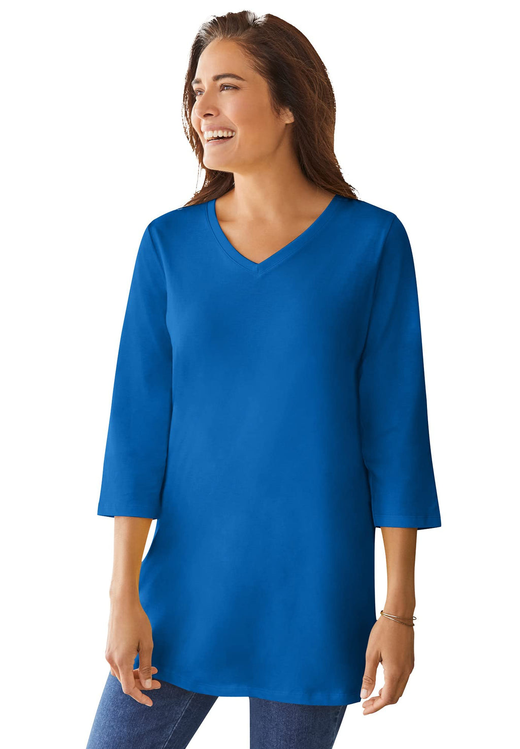 Woman Within Plus Size Perfect Three-Quarter Sleeve V-Neck Tunic