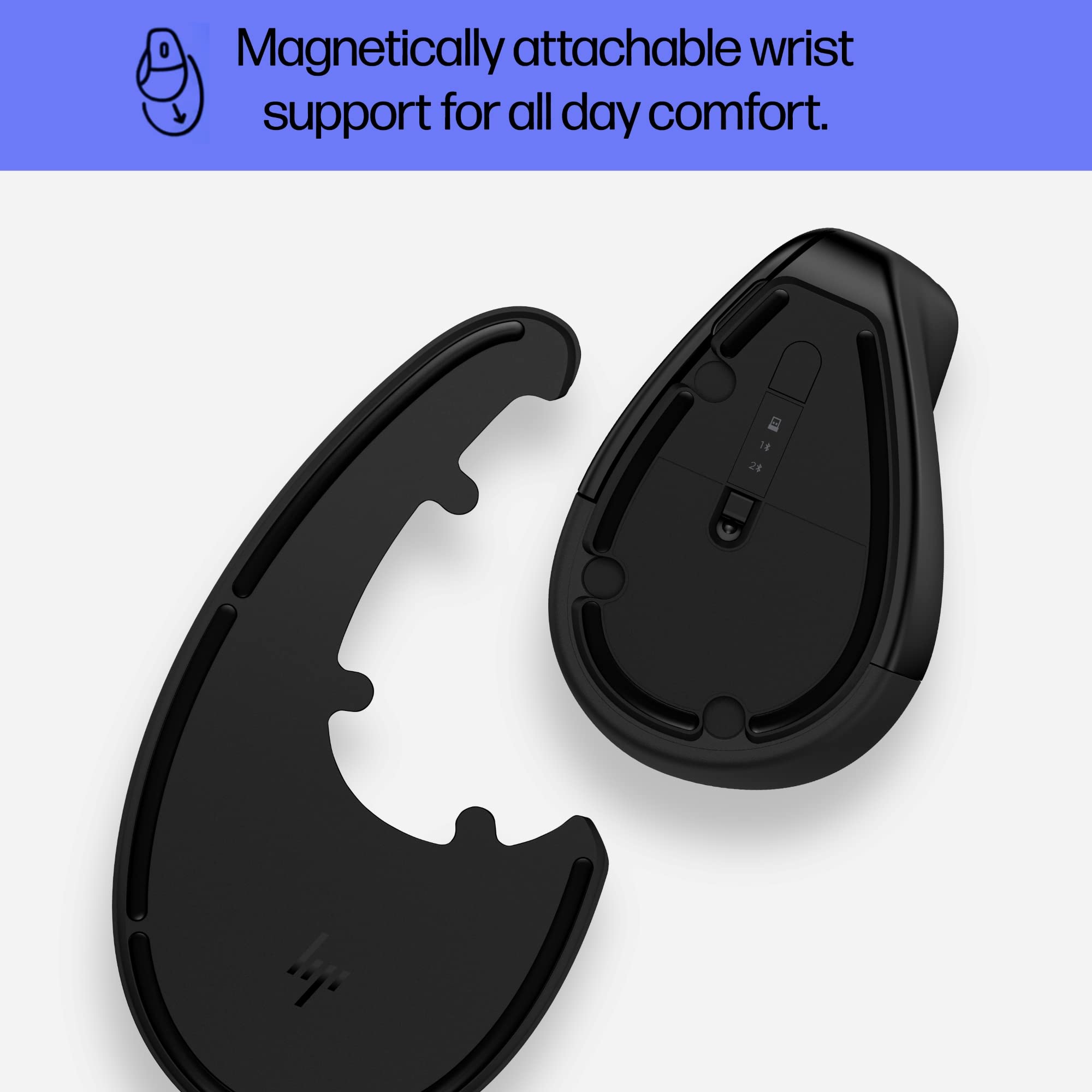 HP 920 Ergonomic Vertical Mouse Wireless Bluetooth 5.3 & USB Dongle, 5 Programmable Buttons, 16 Week Battery, Multi-Device, Multi-OS