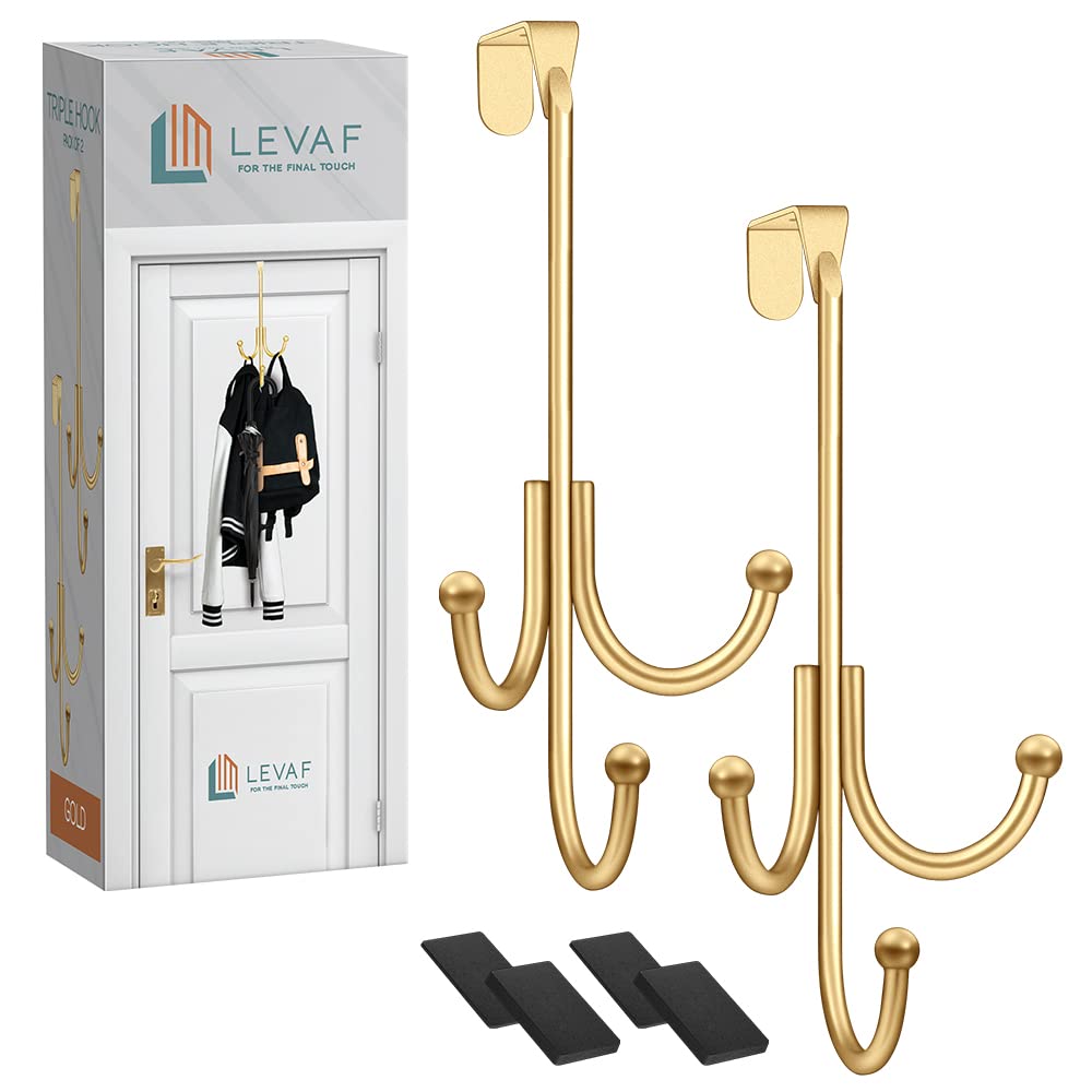 2-Pack Over The Door Hooks - with 2 Hang Heads & Snug Fit Pads Heavy Duty Hook for Hanging Coats, Towels, Caps & Robes - Elegant Matt Finish - No Drill Hanger Organizer - Black