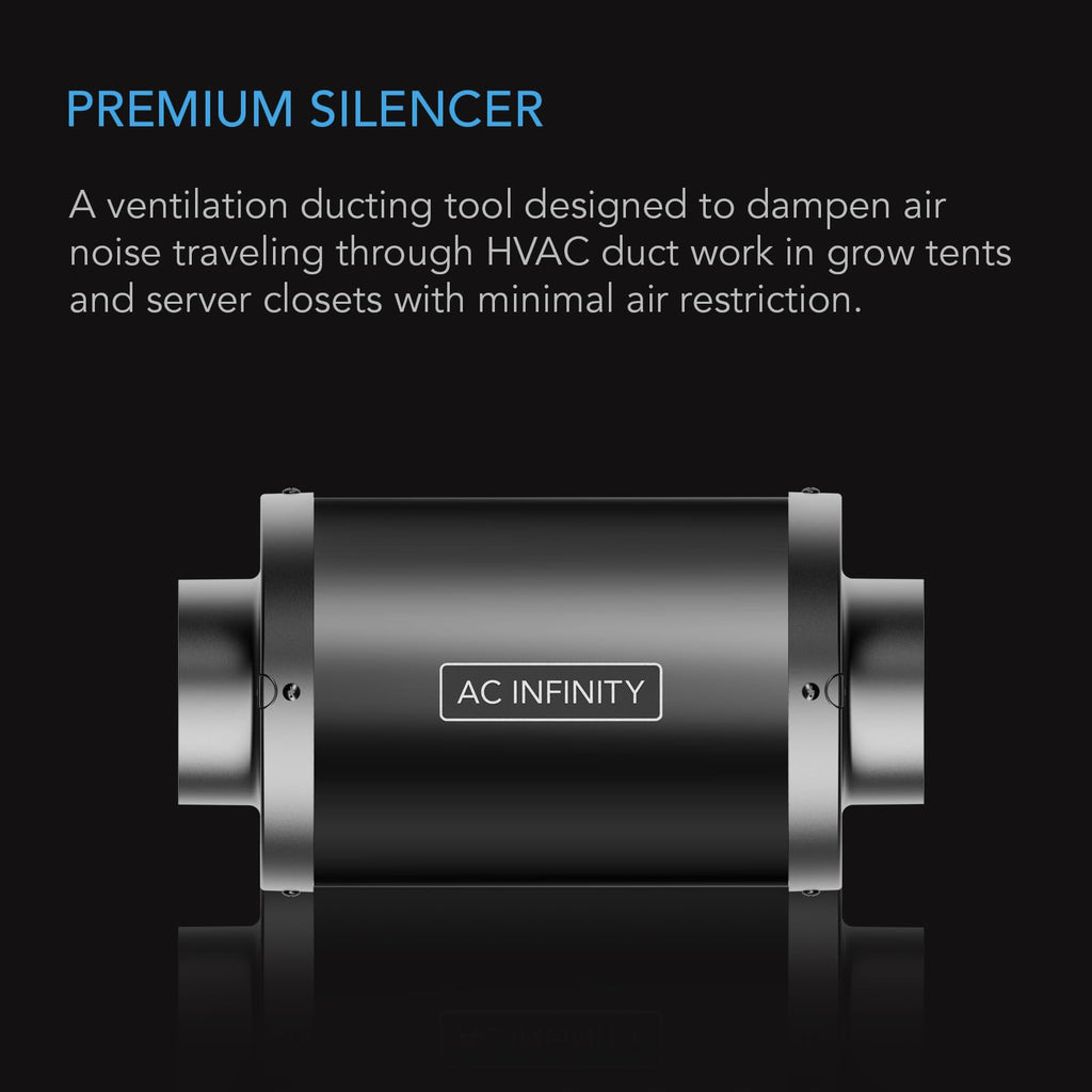 AC Infinity Inline Duct Fan Silencer, 4" Noise Reduction Muffler Blower Silencer for Indoor Hydroponics Grow Tent Ventilation Systems