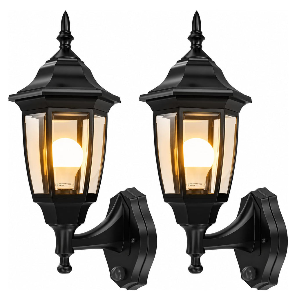 EMART Dusk to Dawn Plastic Outdoor Wall Light Fixtures with Bulbs, Waterproof and Anti-Corrosion Porch Sconces, Exterior Lanterns Wall Mount Lamp for Outside, Garage, Front Door, Patio, 1 Pack, Black