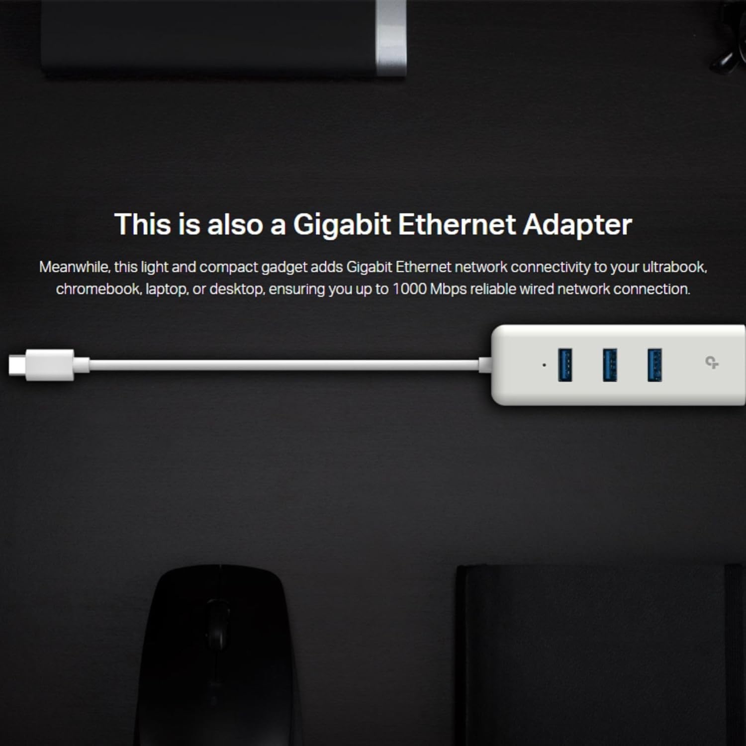 TP-Link Ethernet Splitter 1 to 2, 1000 Mbps High Speed Dual-Port Internet Splitter, Compatible w/ Cat8/7/6/5e/5, USB-C & Ethernet Cables Included, Aluminum Case, Plug and Play for Routers & More EH210