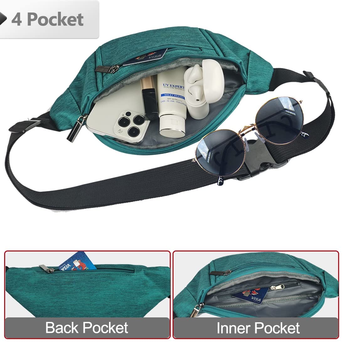 Fanny Pack for Men Women,Crossbody Waist Bag Pack,Belt Bag for Travel Walking Running Hiking Cycling,Easy Carry Any Phone,Wallet (Black)