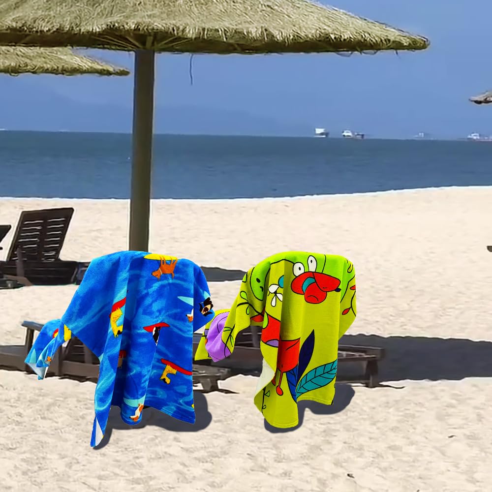 Kids Beach Towel Velour Terry Blanket Throw 100% Cotton Super Soft Absorbent 25.5X51 inches for Bath Swimming Sports Camping Holiday Picnic, Bus Coconut Parasol Lounge Audio Player.