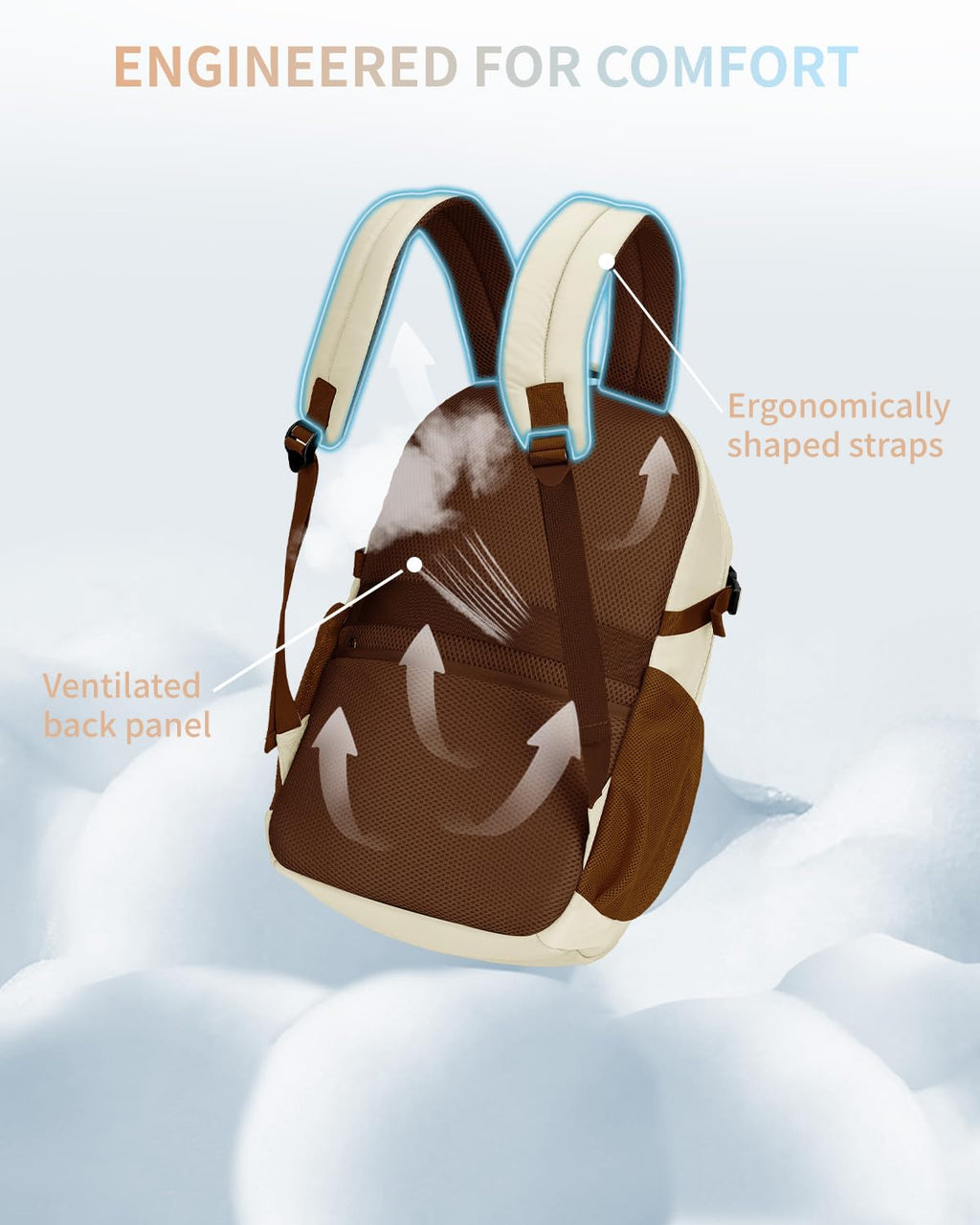 ECOHUB Travel Backpack for Women, 17.3 inch Suspended Laptop Backpack, Fashion Slim Water-Resistant College Computer Bookbag, 28L Personal Item Bag with 12 Pockets for Causal, Work, Beige