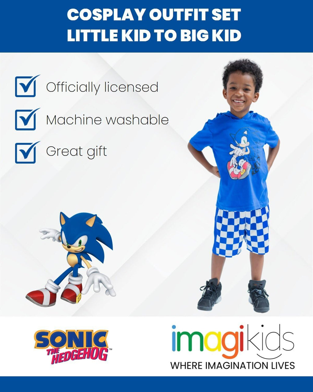 SEGA Sonic the Hedgehog Cosplay T-Shirt and Mesh Shorts Outfit Set Little Kid to Big Kid