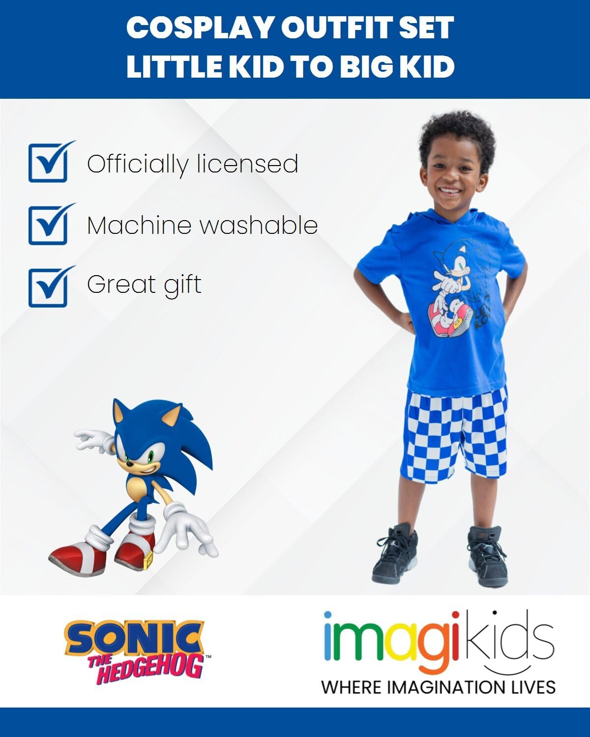 SEGA Sonic the Hedgehog Cosplay T-Shirt and Mesh Shorts Outfit Set Little Kid to Big Kid