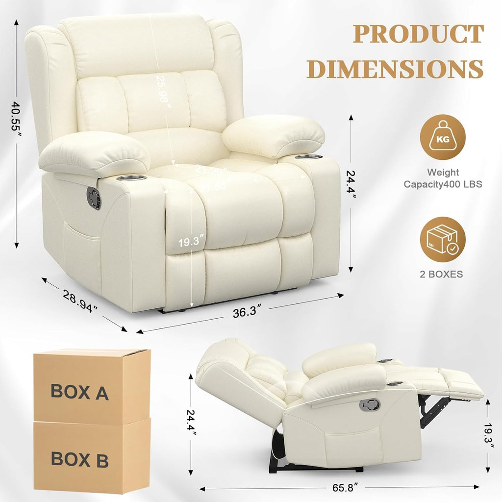 Recliner Chairs for Adults, FSC Certified Massage Reclining Chair with Heated Modern, Ergonomic Lounge Single Reclining Sofa Seat with Cup Holder & Pocket, Living Room Lounge Recliners Black