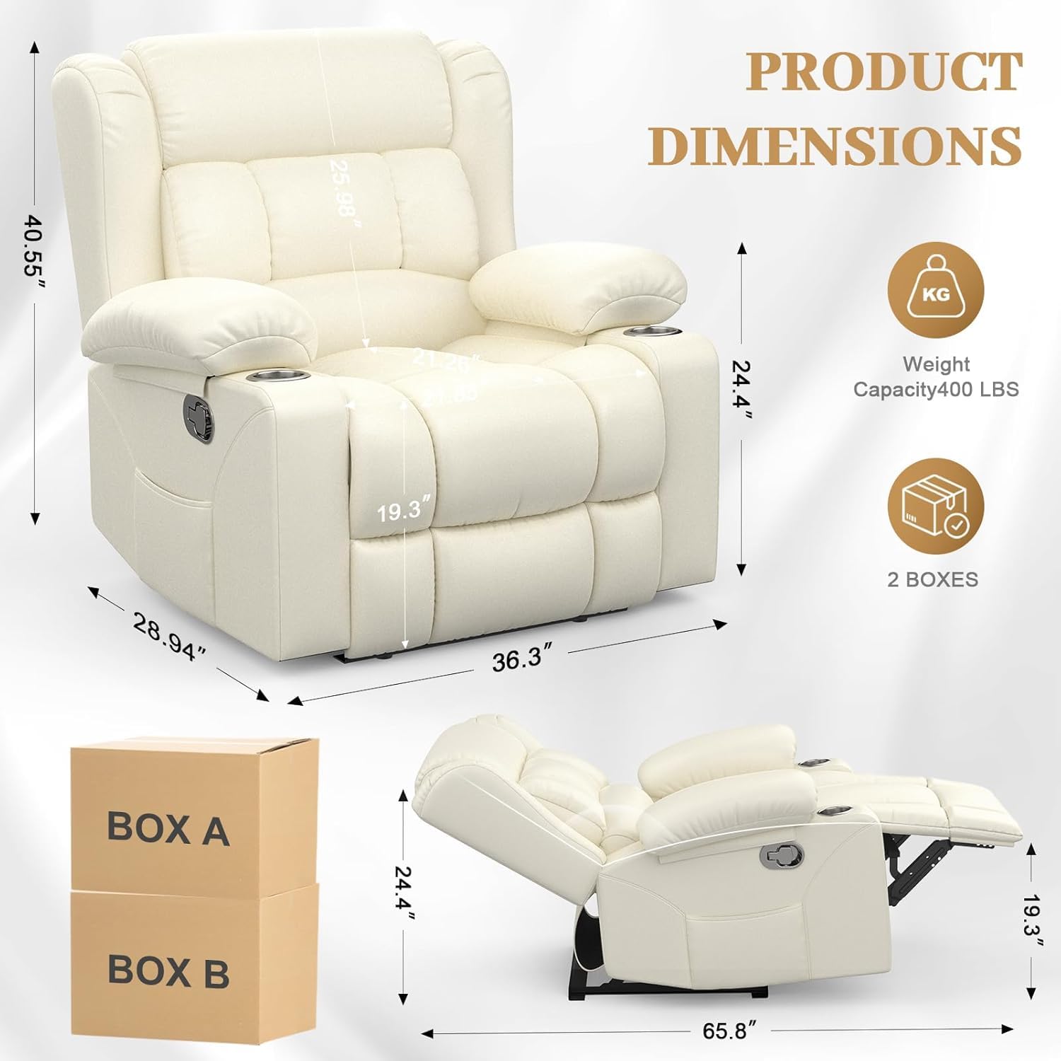 Recliner Chairs for Adults, FSC Certified Massage Reclining Chair with Heated Modern, Ergonomic Lounge Single Reclining Sofa Seat with Cup Holder & Pocket, Living Room Lounge Recliners Black