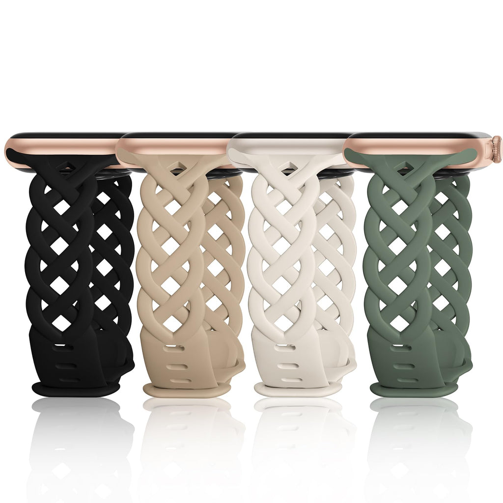 Slim Silicone Bands Compatible with Apple Watch Band 40mm 38mm 41mm 44mm 45mm 46mm 49mm 42mm Women Floral Breathable Braided Lace Thin Sport Strap Replacement Wristbands iWatch SE Series 11 10 9 8 7 6 5 4 3 ultra 2