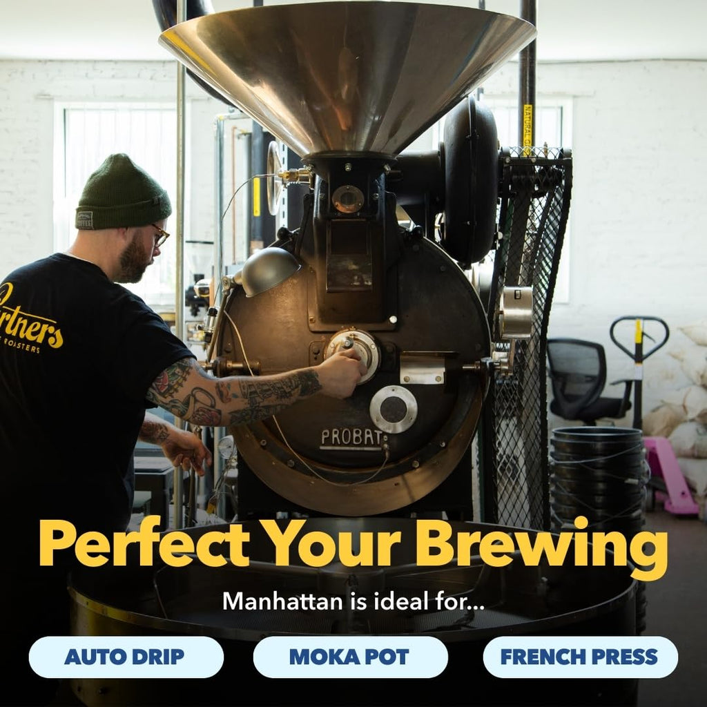 PARTNERS COFFEE ROASTERS - Whole Bean Coffee (Bedford - Espresso, Medium Roast) 12oz - Fruity, Complex, Espresso - Whole Coffee Beans - Lab Tested for Mycotoxins & Heavy Metals - Hand Roasted in NYC