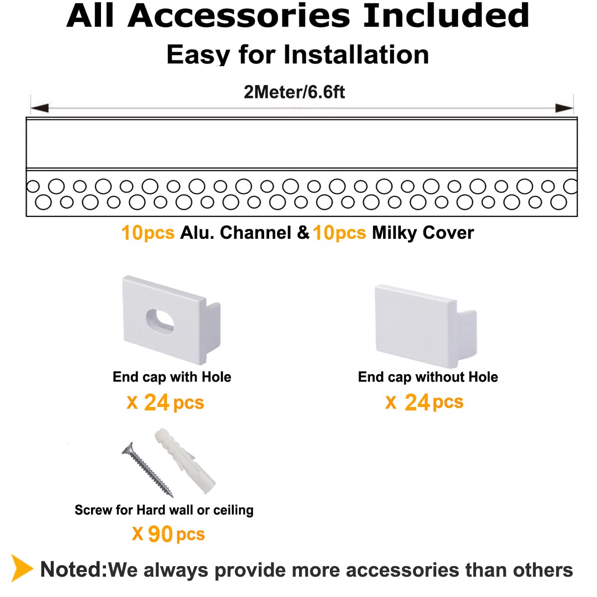 hunhun 10-Pack6.6ft/2Meter Drywall LED Aluminum Channel System with Milky Cover, End Caps and Mounting Clips, Aluminum Profile for LED Strip Light Installations (Single-Edge-6.6ft, 10)