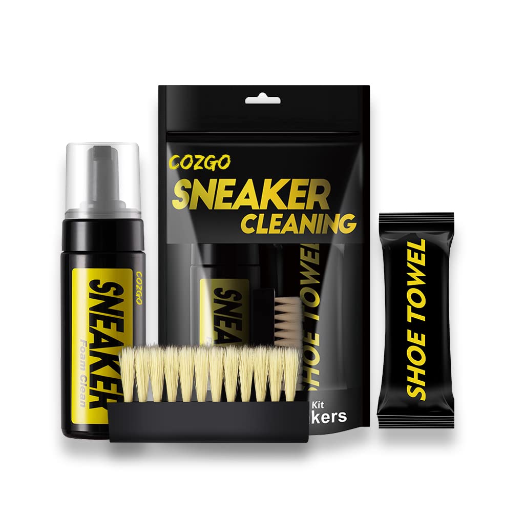 COZGO Shoe Cleaner Kit for Sneaker, Water-Free Foam Sneaker Cleaner 5.3Oz with Shoe Brush and Shoe Cloth,Work on Most Shoes