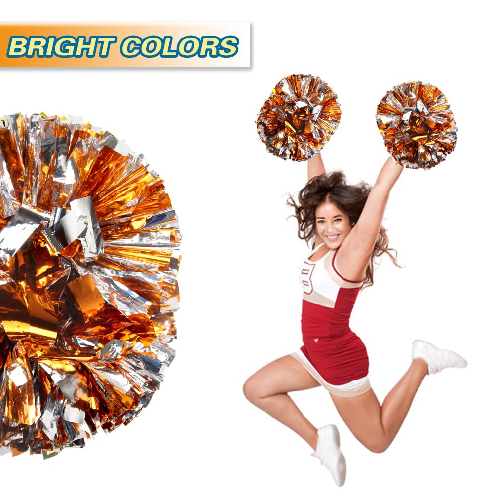 Lovecheer 2PCS/6PCS Metallic Pom Poms Cheerleading with Baton Handle Cheer Pompoms for Kids Adults Team Sports Spirit Party Cheering