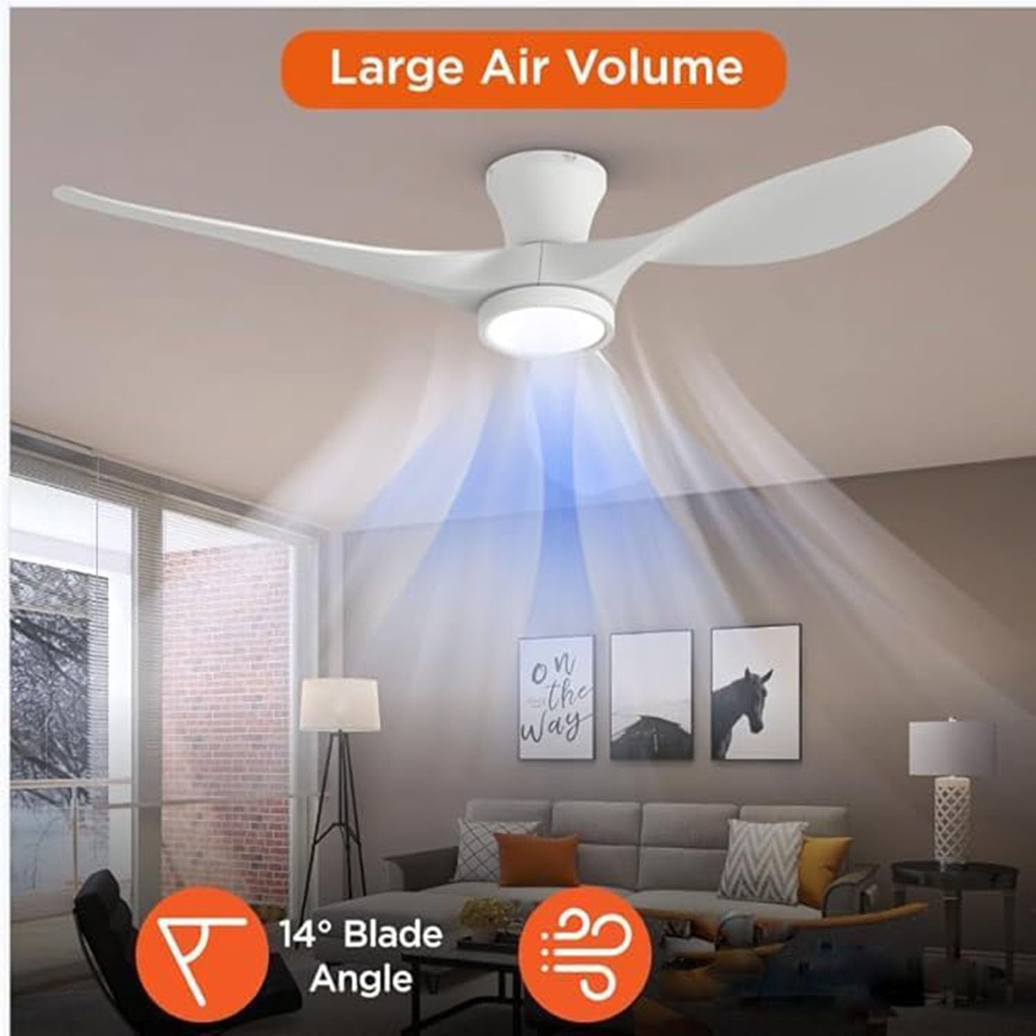 TALOYA Ceiling Fans with Lights,42 inch Modern Low Profile Ceiling Fan with Light and Remote Control, Flush Mount, 3CCT, White Ceiling Fan for Bedroom Living Room and Patio