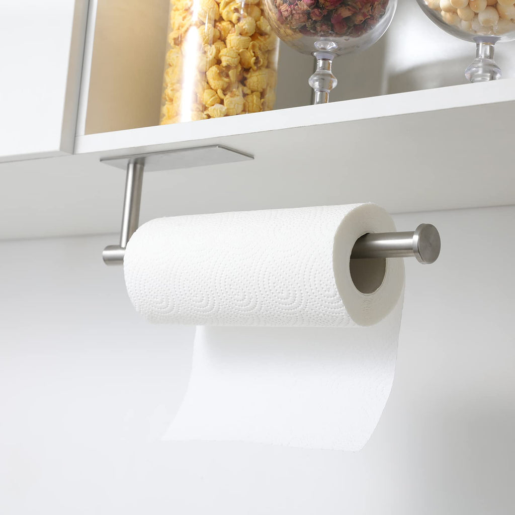 theaoo Paper Towel Holder - Under Cabinet Paper Towel Holder for Kitchen, Adhesive Paper Towel Roll Rack for Bathroom Towel, Wall Mounted Matte Black Paper Towel Rack, SUS304 Stainless Steel(1, Black)