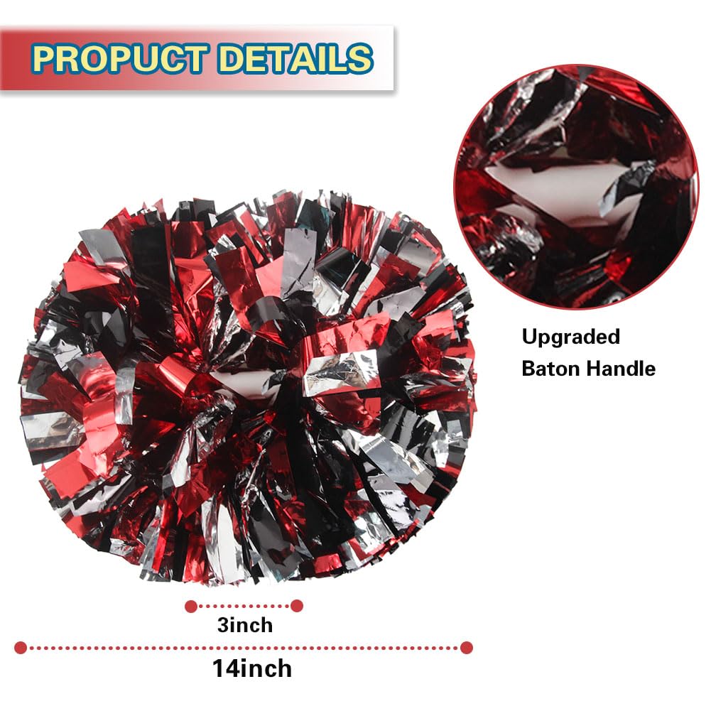 Lovecheer 2PCS/6PCS Metallic Pom Poms Cheerleading with Baton Handle Cheer Pompoms for Kids Adults Team Sports Spirit Party Cheering