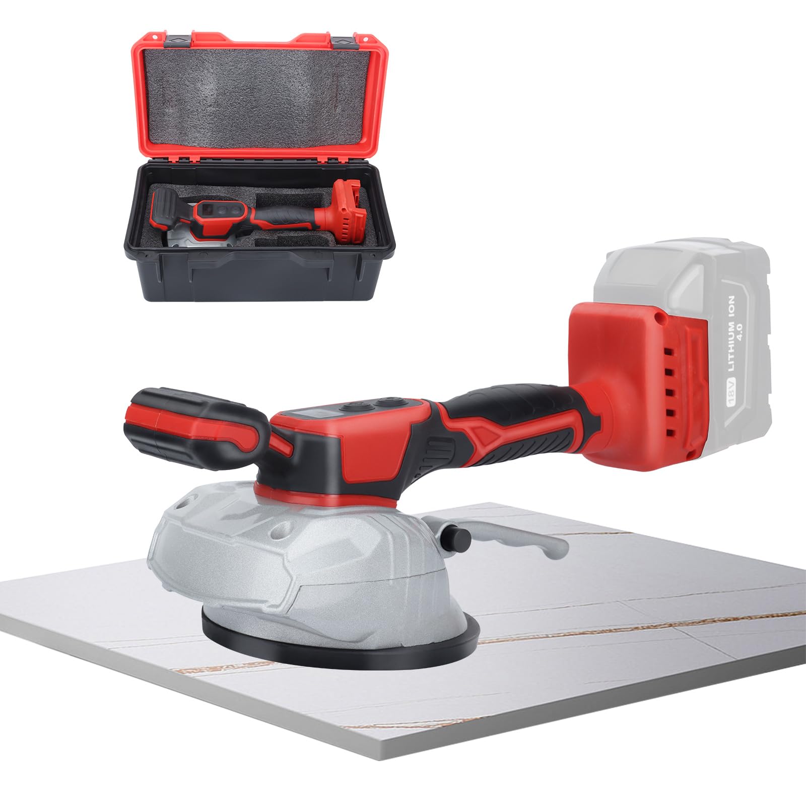 Tile Vibration Leveling Machine Compatible with Milwa-ukee 18V Battery, Cordless Tile Vibration Machine Installation Tool 150W Tiler Vibrator Tool with 8 Speed Suction Cup Digital Display (No battery)