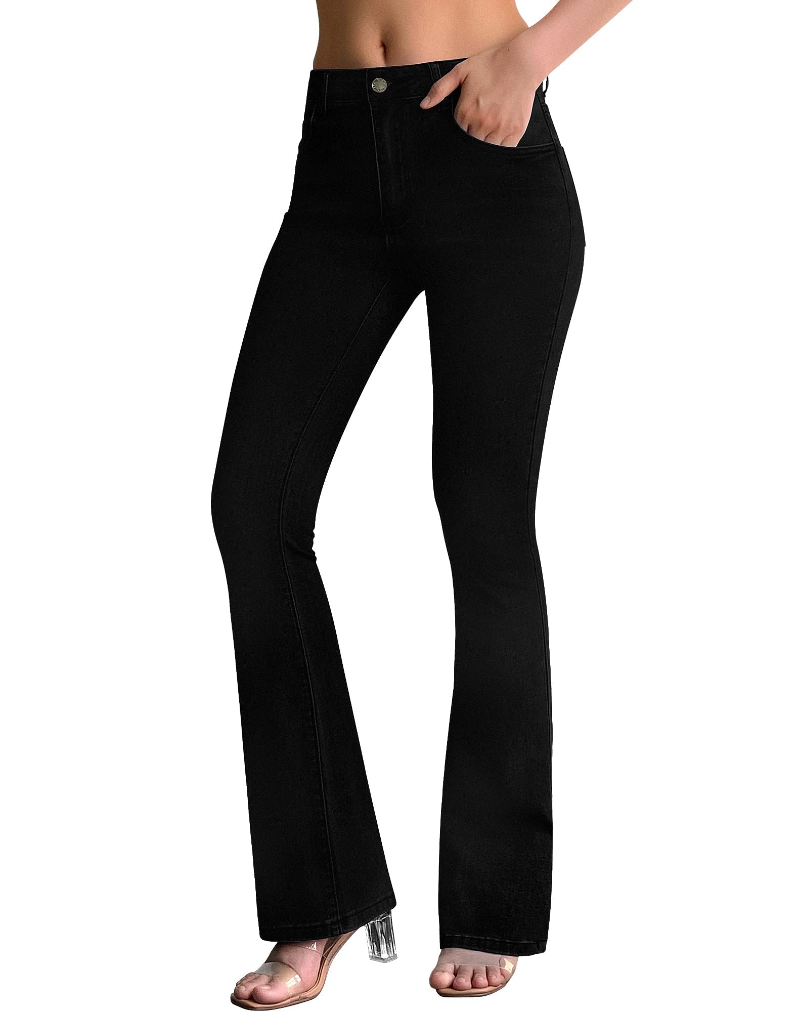 roswear Women's Trendy Stretchy Flare Jeans Mid Rise Bootcut Curvy Denim Pants
