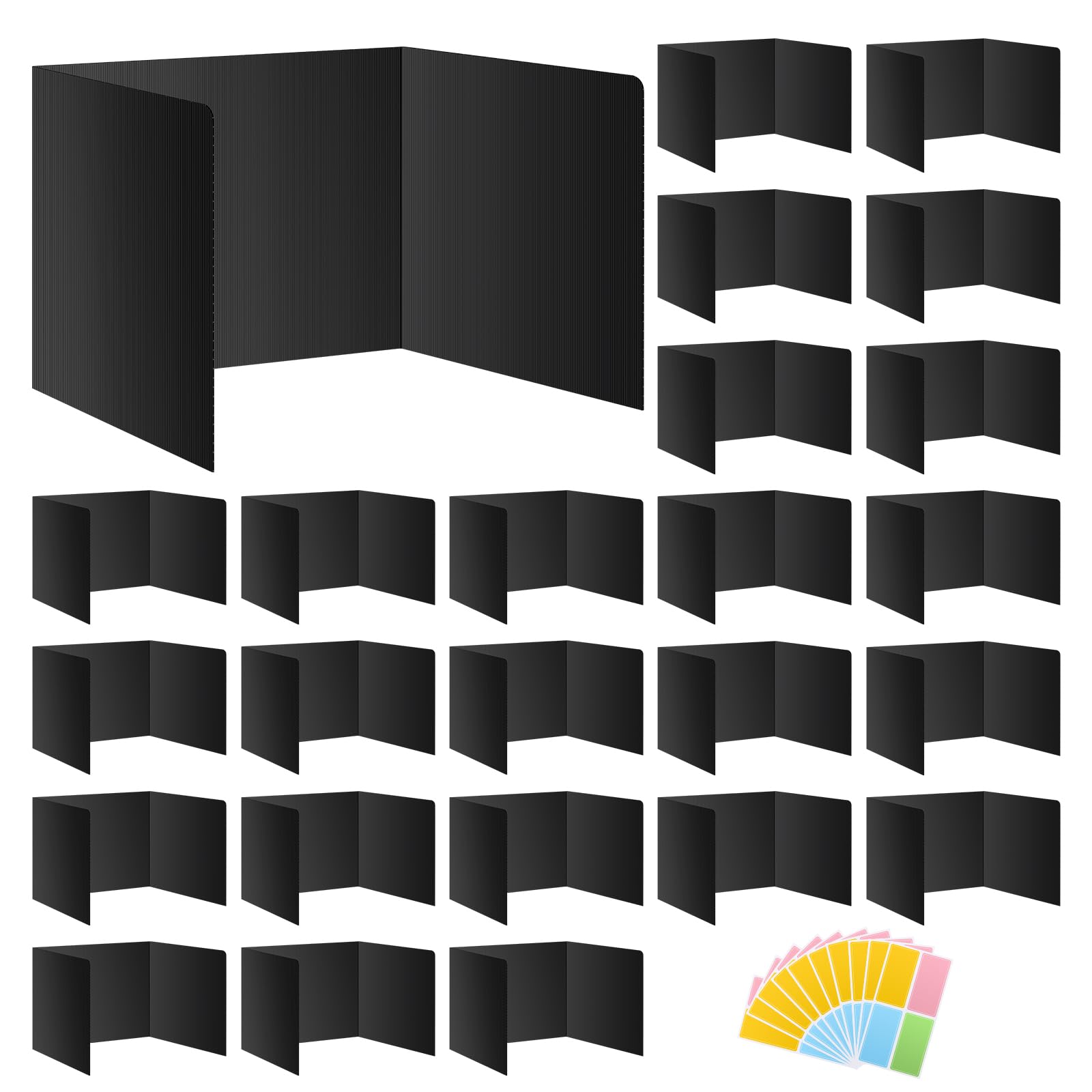 Black 4-Pack Desk Dividers for Students, Waterproof Durable Plastic Study Carrel Dividers, Easy to Clean, Privacy Classroom Shield Folder Boards for Student Desk